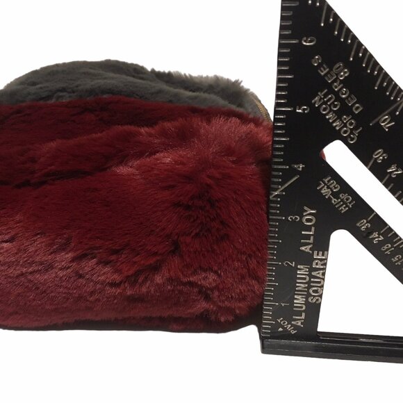 Faux Fur Backpack Gray Burgundy Travel School Vacation Academia Fuzzy - Picture 11 of 13